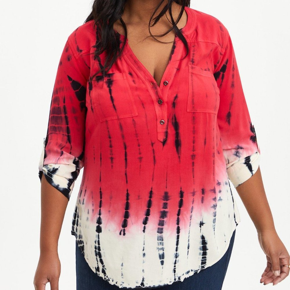 NWOT Torrid Harper Challis Tie Dye Red Pullover Blouse size 1